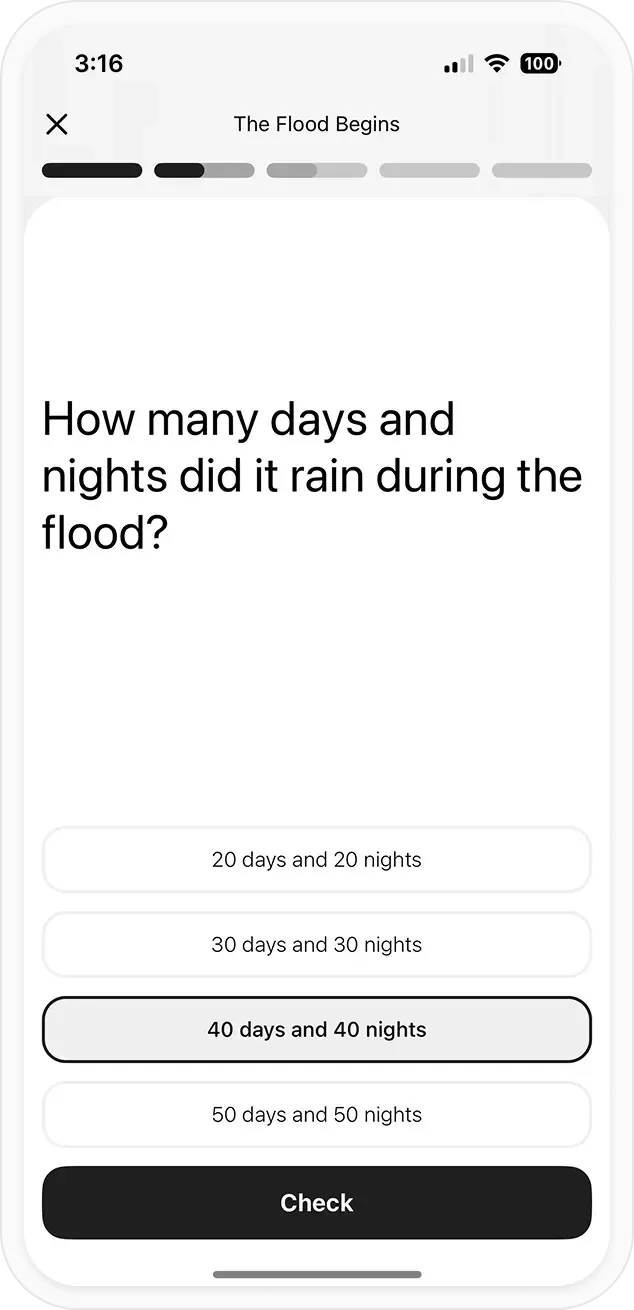 BibleBites App Interactive Question in Lesson
